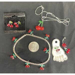 Fashion Jewelry Lot Earring Anklet Toe Belly button Ring Cherry Red NEW Lot